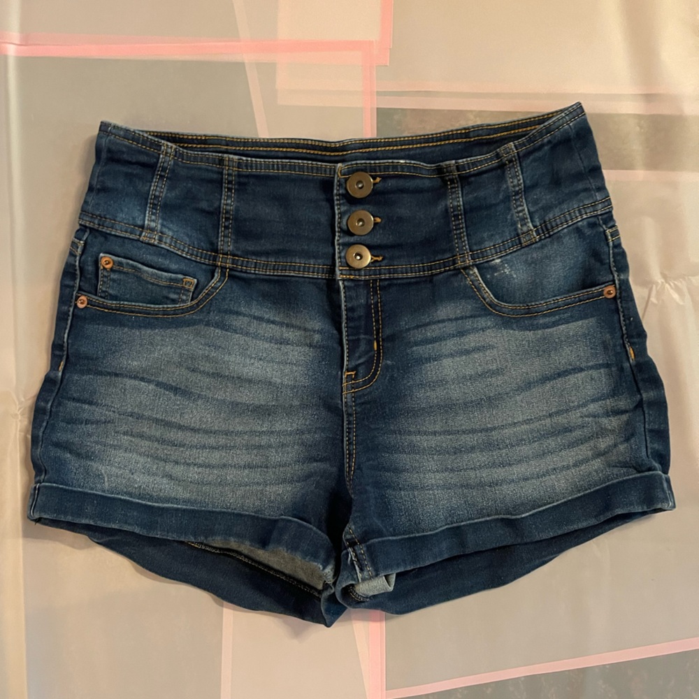 High-Rise Dark Blue Denim Women’s Shorts